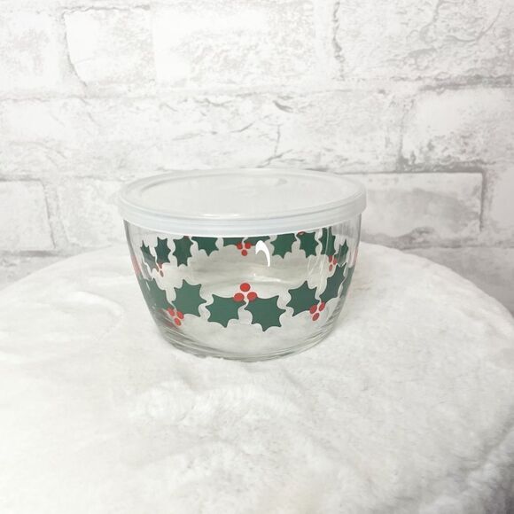 Crate&Barrel Other - Crate&Barrel Christmas Holly Leaf Glass Bowl with Lid 16.5 oz